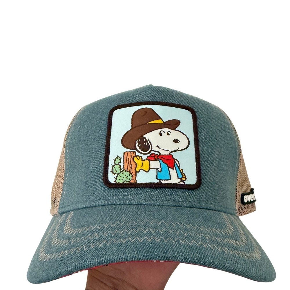 Overlord Peanuts Snoopy Cowboy Denim Trucker Hat Snapback Blue Tan New NWT